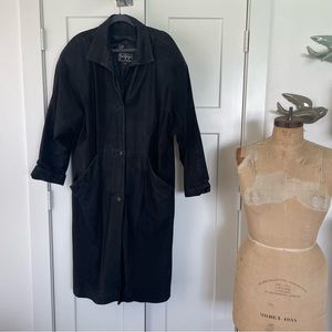 Vintage 80s Gino di Giorgio Black Leather Button Up Trench Coat Size L